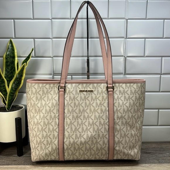 Michael Kors Jet Set Travel Large Top Zip Shoulder Tote Powder Blush Multi! GUC! - Picture 1 of 12